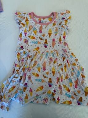 Toddler White Ice Cream Print Dress with Pink Trim